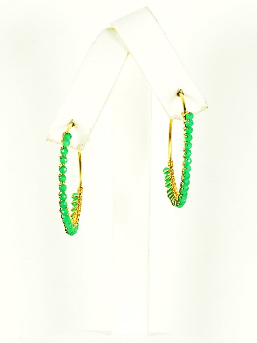 ARGENTO VIVO Sterling Silver 18K Gold Plated Green Crystals Hoop Earrings